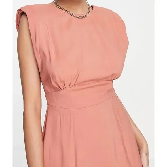 ASOS DESIGN sleeveless linen maxi dress with slits in terracotta size 6 - Picture 6 of 6